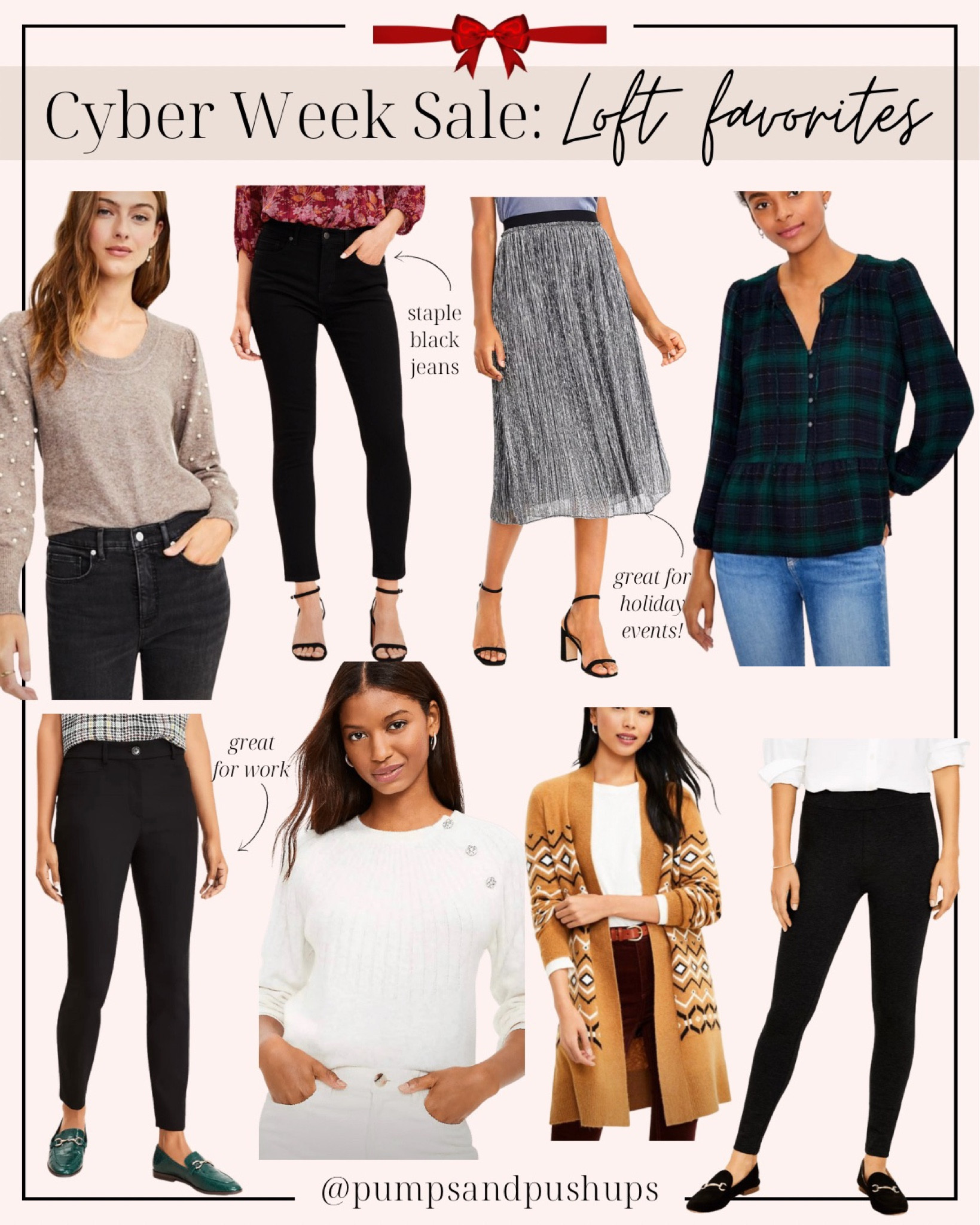 Loft cyberweek sale 

All tops and sweaters: petite xxs 
All pants and jeans: petite 00/24 
Skirt: petite xxs/00

#LTKsalealert #LTKCyberweek