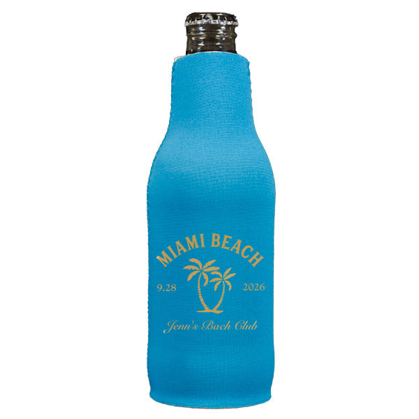 12 Bachelorette Beach Party Tropical Chill Can Cooler - Personalized Bottle Cooler (Ink) | ForYourParty.com