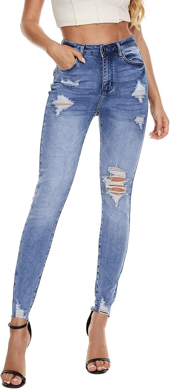 VIPONES Jeans for Women High Waisted Skinny Stretch Soft Slim Fit Distressed Comfy Denim Pants | Amazon (US)