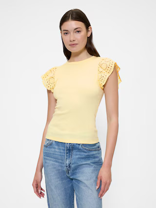 Ribbed Eyelet Flutter Sleeve T-Shirt | Gap Factory