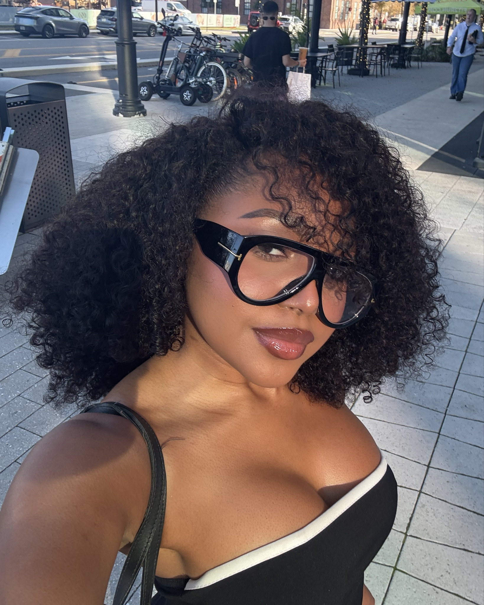 My favorite kinky curly flip over half wig. I cut it just a tad to frame my face 