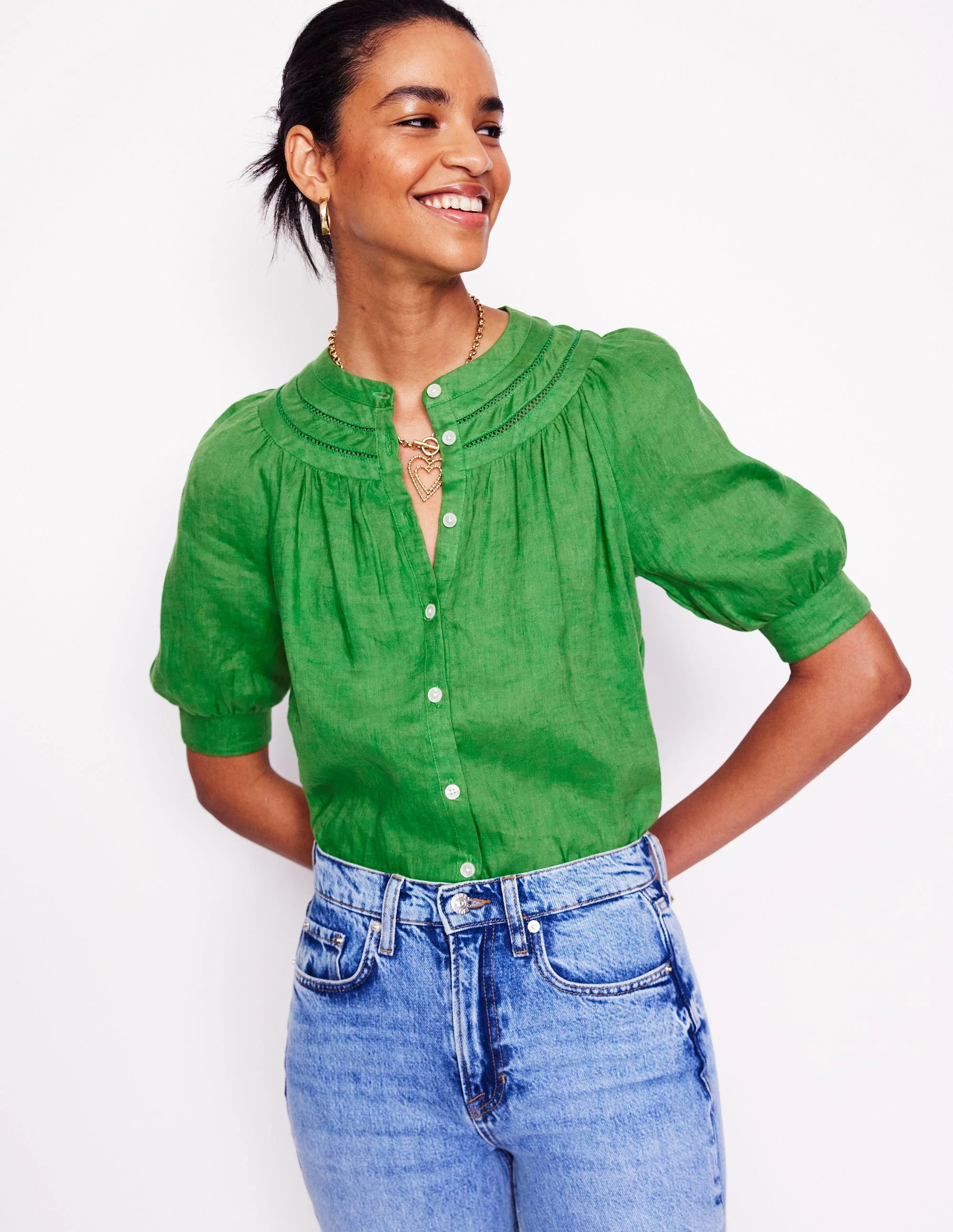 Bea Linen Top-Paradise Green | Boden (US)