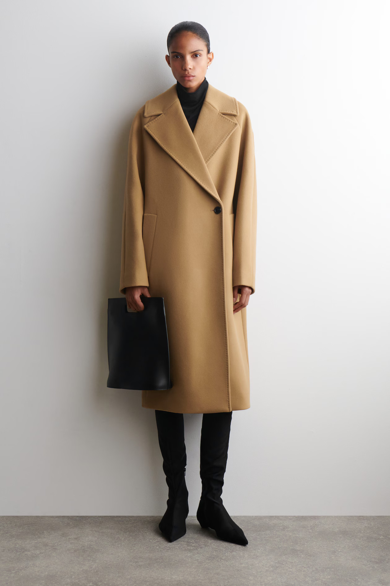 OVERSIZED DOUBLE-BREASTED WOOL LONG COAT - CAMEL | COS GB | COS UK