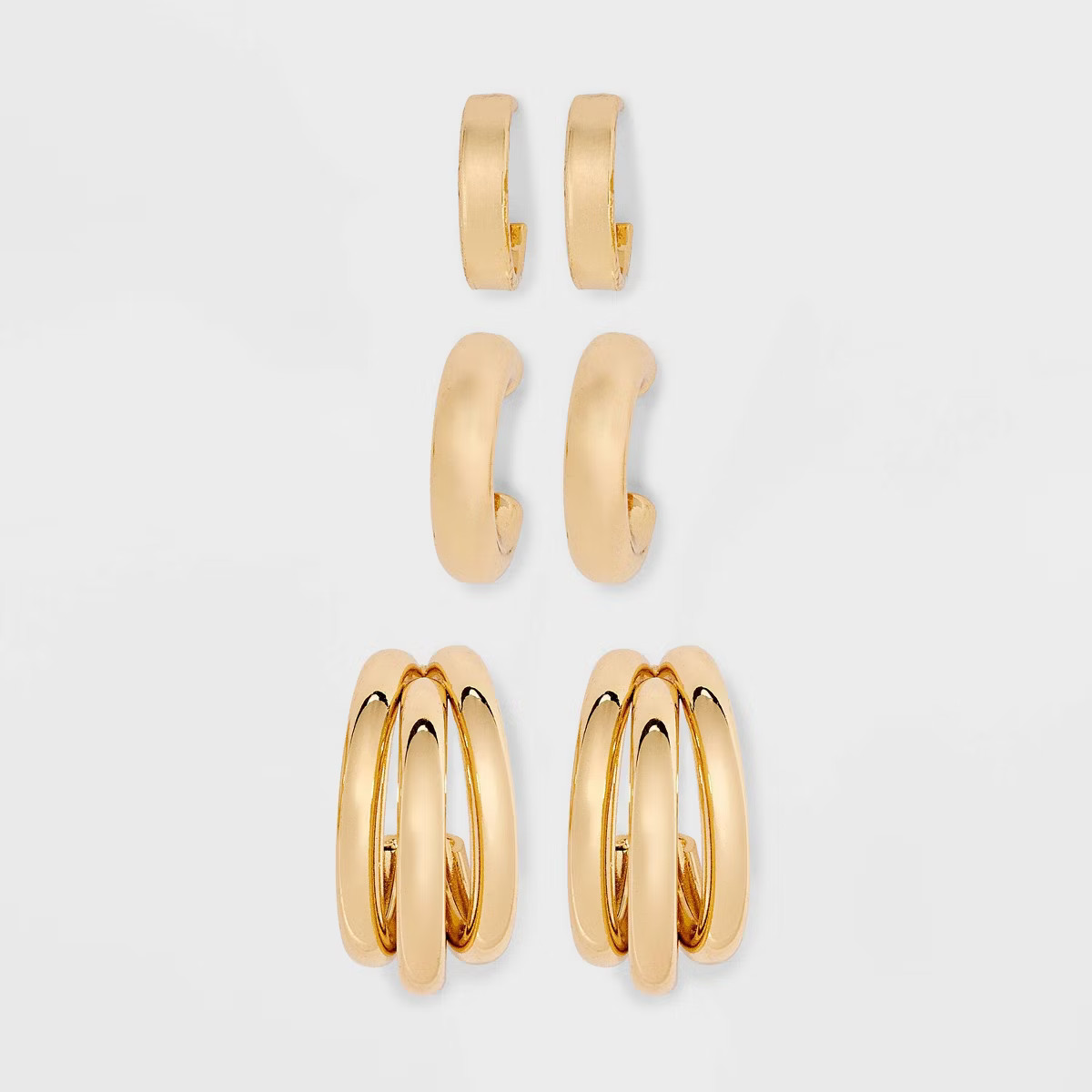 Smooth Hoop Earring Set 3pc - A New Day™ Gold: Nickel-Free Metal, Post Closure | Target