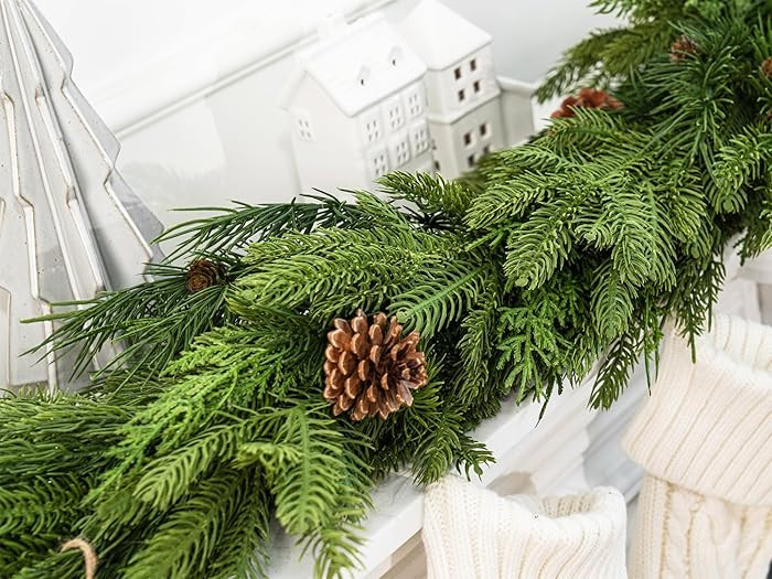 6FT Christmas Garland, Cedar Garland with Pine Cones Artificial Cypress Pine Garland for Mantle S... | Amazon (US)