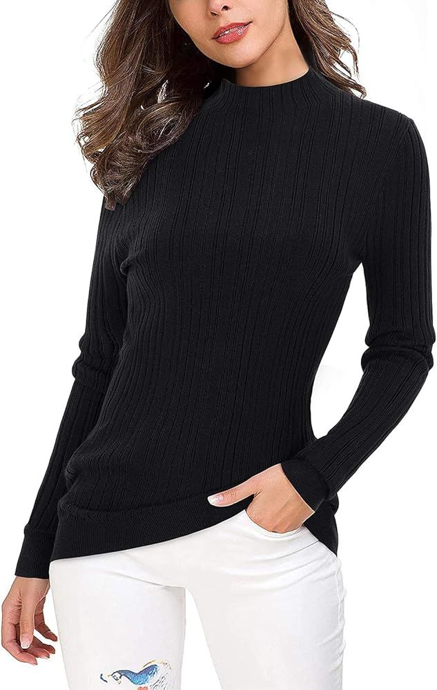 OUGES Women's Lightweight Stretchy Long Sleeve Pullover Cable Knit Mock Turtleneck Sweater | Amazon (US)