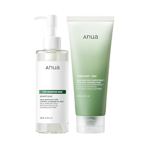 Anua Mild Double Cleanser Duo for Facial Cleansing : Heartleaf Pore Control Cleansing Oil Mild & Heartleaf Quercetinol Pore Deep Cleansing Foam for Double Cleansing, Blackhead Remover, Korean Skincare | Amazon (US)