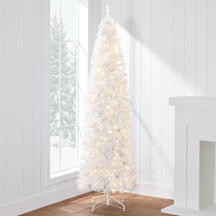Best Choice Products Pre-Lit White Pencil Christmas Tree, 12ft Slim Lighted Artificial Décor w/I... | Amazon (US)