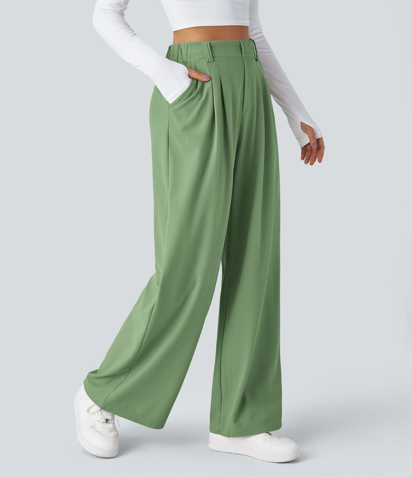 Women’s Halara Flex™ High Waisted Pocket Wide Leg Waffle Work Pants - Halara | HALARA