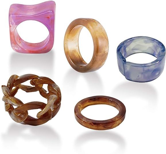 YOOESTORES82 Colorful Chunky Acrylic Resin Rings,Fashion Rhinestone Band Ring for Women Girls Sta... | Amazon (US)