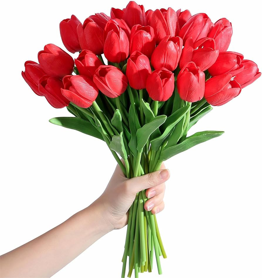 SITUMEIZI 15pcs Red Fake Tulips Artificial Flowers Real Touch Red 14" Silk Flower for Home Kitche... | Amazon (US)