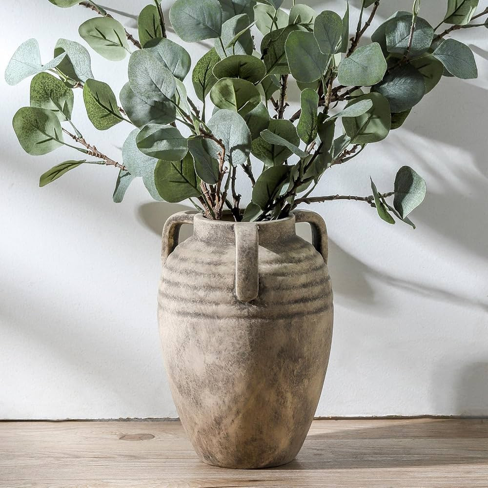 Ceramic Flower Vase Home Decor - 8.7" Farmhouse Flower Vases Rustic Vintage Aesthetic Modern for ... | Amazon (US)