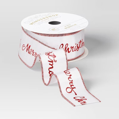 20’ Christmas Premium Ribbon Merry Christmas Red/White - Wondershop™ | Target