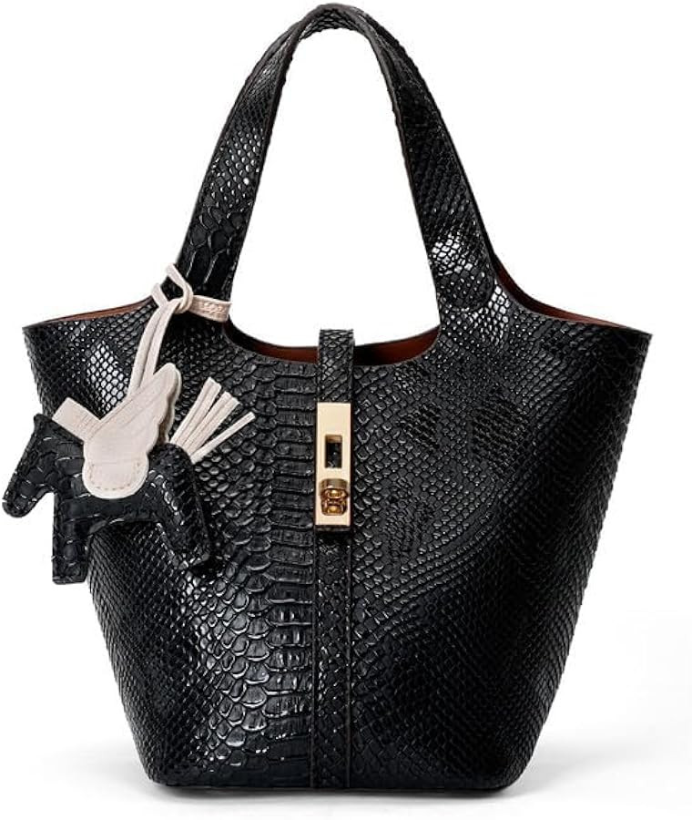 Tote Bag for Women Top Handle Handbag Satchel Bag for Women Vegan Leather Lock Design Bucket Purs... | Amazon (US)