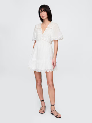 Flutter-Sleeve Eyelet Mini Dress | Gap (US)