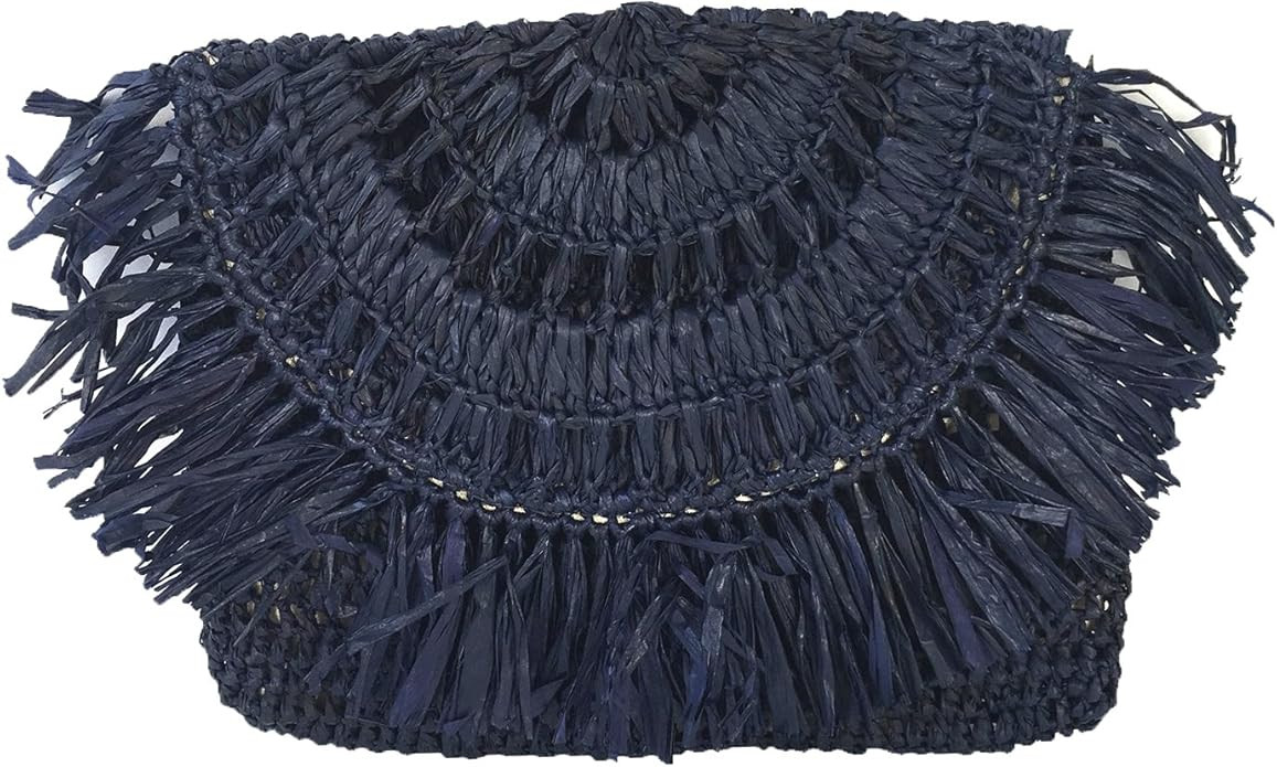Mar Y Sol Mia Crochet Raffia Fringe Clutch, Navy | Amazon (US)