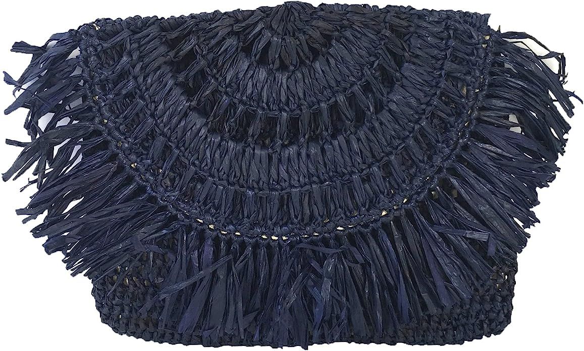 Mar Y Sol Mia Crochet Raffia Fringe Clutch, Navy | Amazon (US)