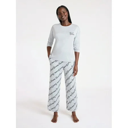 Joyspun Women s Dreamy Soft Collection Long Sleeve Sleep Top and Straight Leg Pants Pajama Set 2-Piece Sizes XS-3X | Walmart (US)