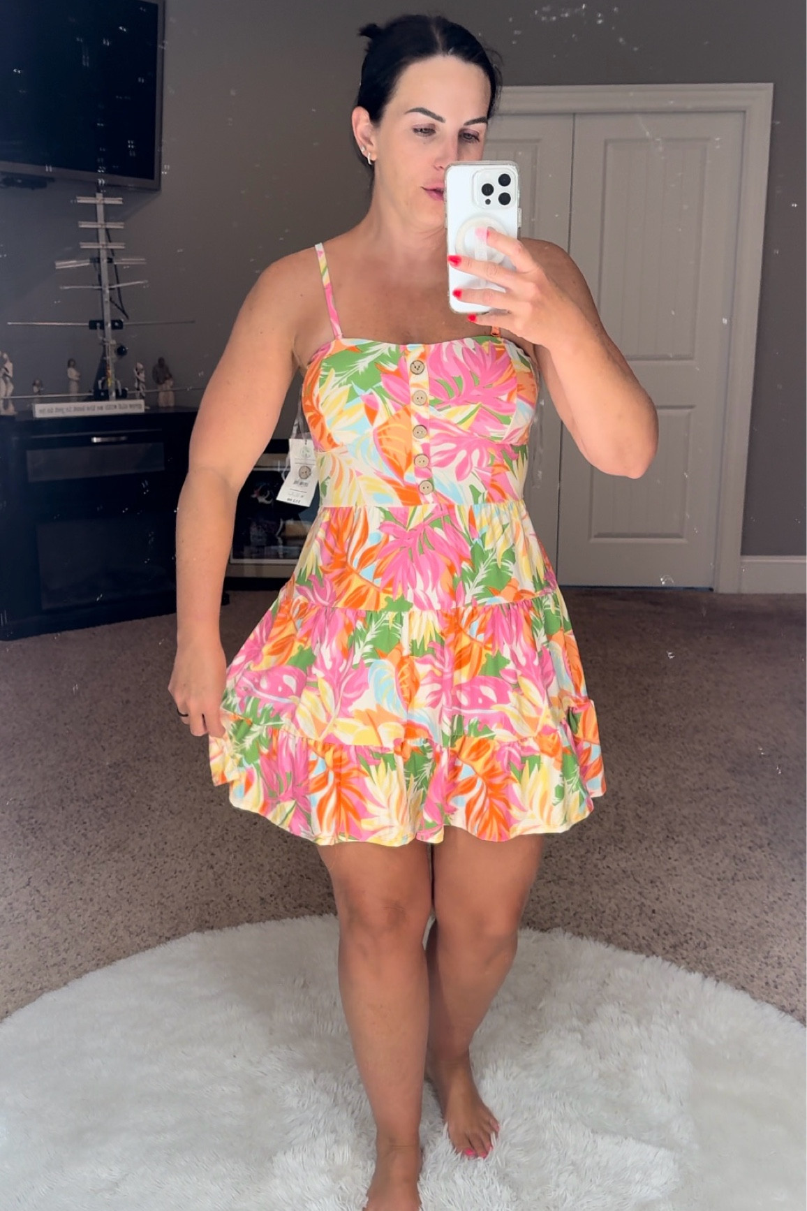 Fun, floral and fit for a tropical island this knit mini dress is comfortable and stylish. Featuring adjustable, removable straps and built in padding it is sure to be a summer favorite. Wearing a medium. (Junior sizing)

#LTKStyleTip #LTKTravel #LTKFindsUnder50