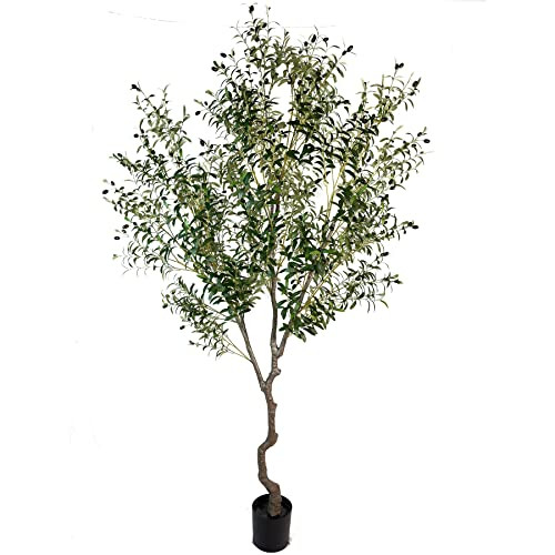 AfanD Artificial Tree Faux Olive Tree 8ft(92in,3200leaves) Tall Fake Olive Plant in Pot Fake Silk Tree Faux Plants Indoor | Amazon (US)
