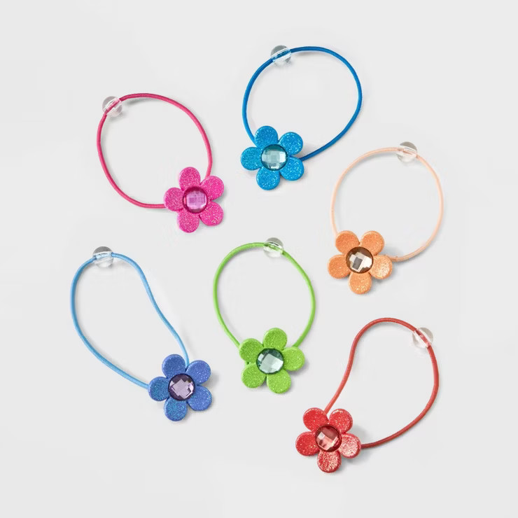 Girls' 6pk Gem Flower Elastic Hair Ties - Cat & Jack™ | Target