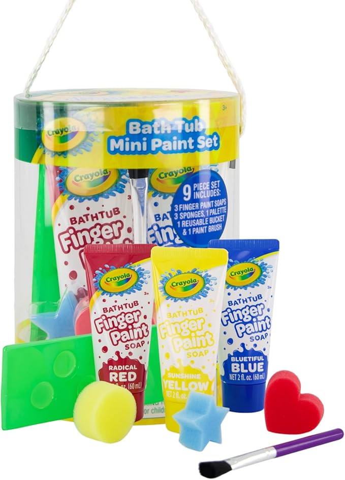 Crayola Bath Tub Mini Paint Set 9 Piece Art Kit - Brushes, Sponges, & Wash Away Finger Paints, Bl... | Amazon (US)