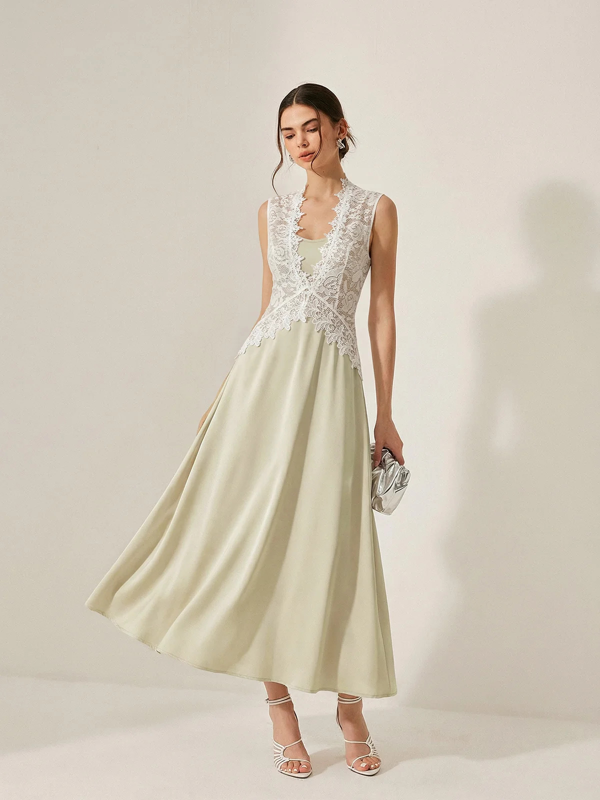 Satin Cami Dress & Lace Vest Two-Piece Set | Commense