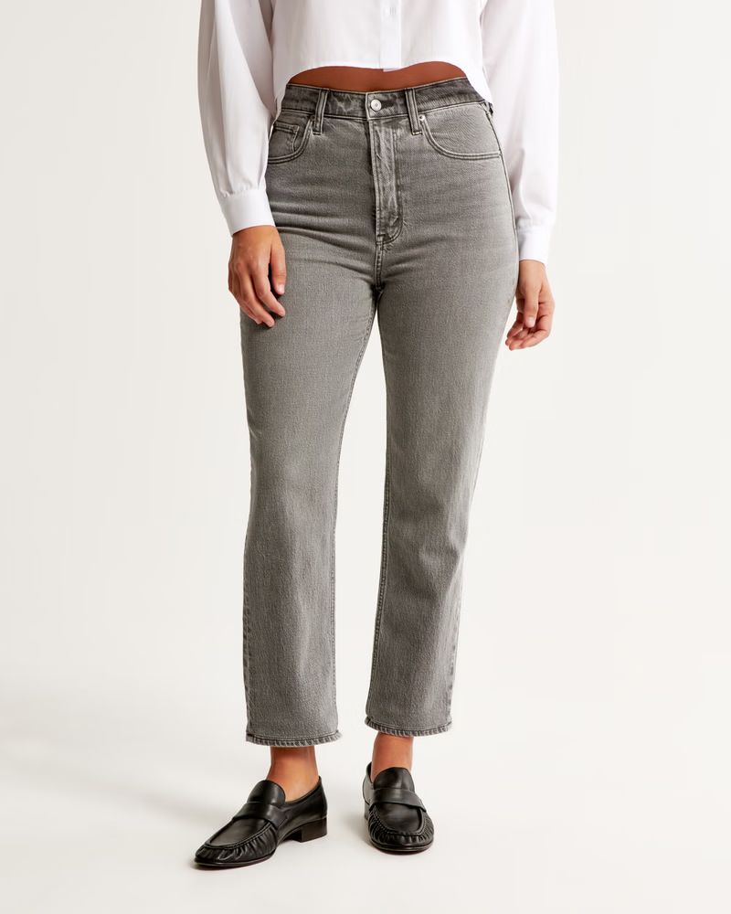 Women's Curve Love Ultra High Rise Ankle Straight Jean | Women's Clearance | Abercrombie.com | Abercrombie & Fitch (US)