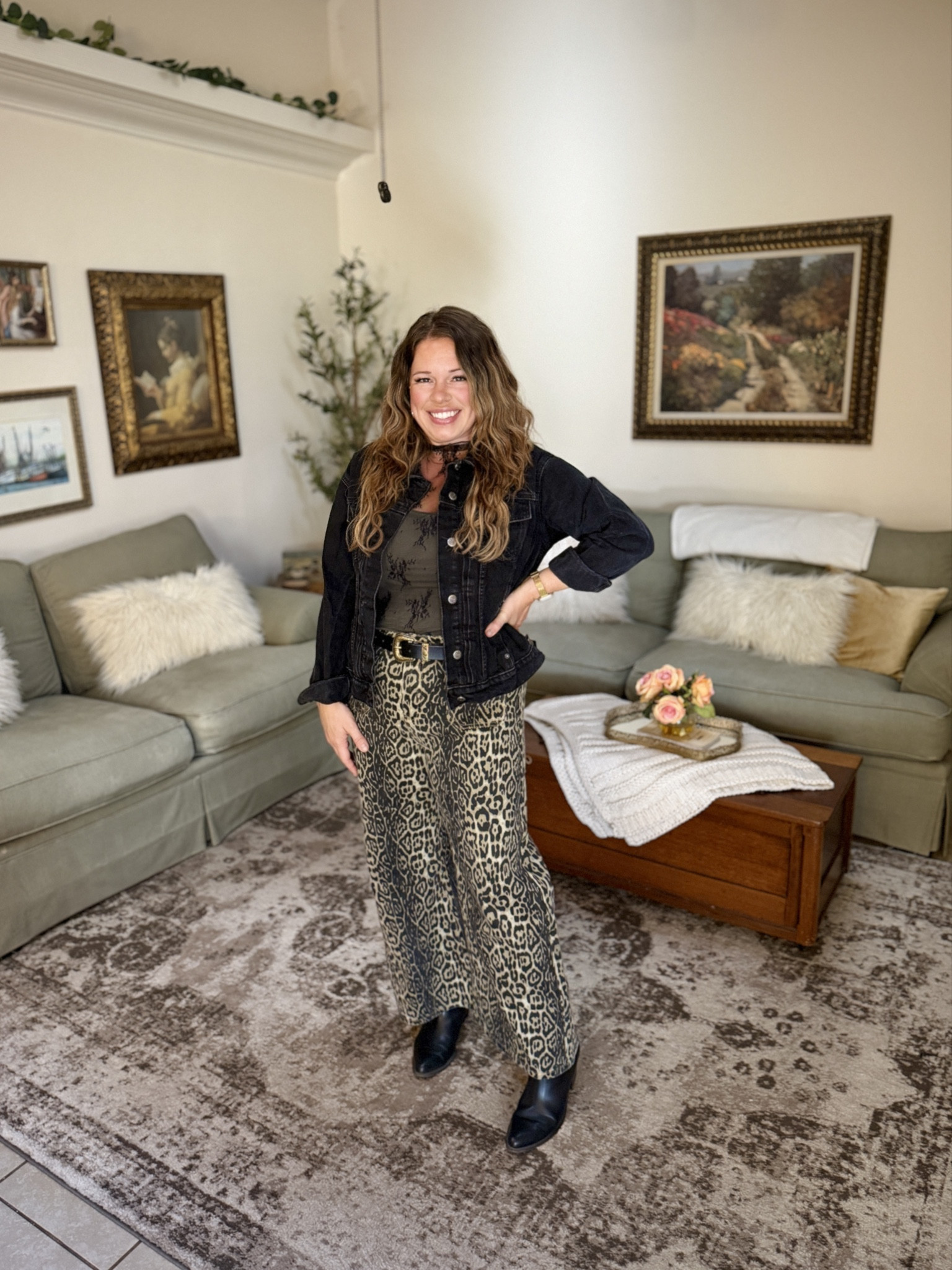 These leopard print denim pants are literally the most fun thing about this outfit

#LTKFindsUnder50 #LTKMidsize #LTKmomlife