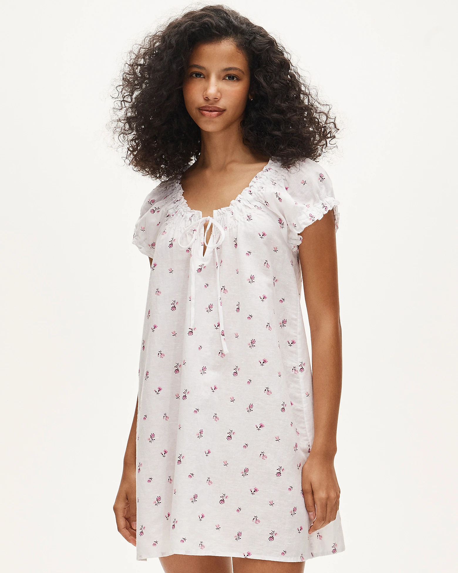 Tie-front mini nightgown in floral-print linen-cotton blend | J. Crew US