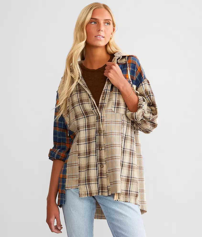 Mixed Plaid Hooded Shirt | Buckle