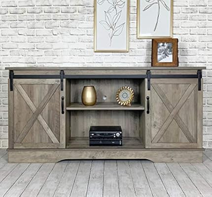 Rainbow Sophia Farmhouse Sliding Barn Door TV Stand for TVs up to 65", Home Living Room Entertain... | Amazon (US)