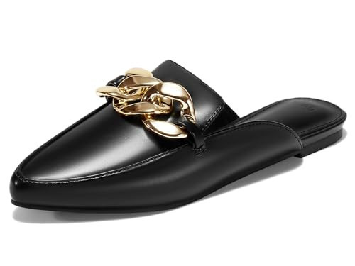 Juliet Holy Womens Mules Flats Pointed Toe Backless Loafers Slip on Metal Chain Slides Black | Amazon (US)