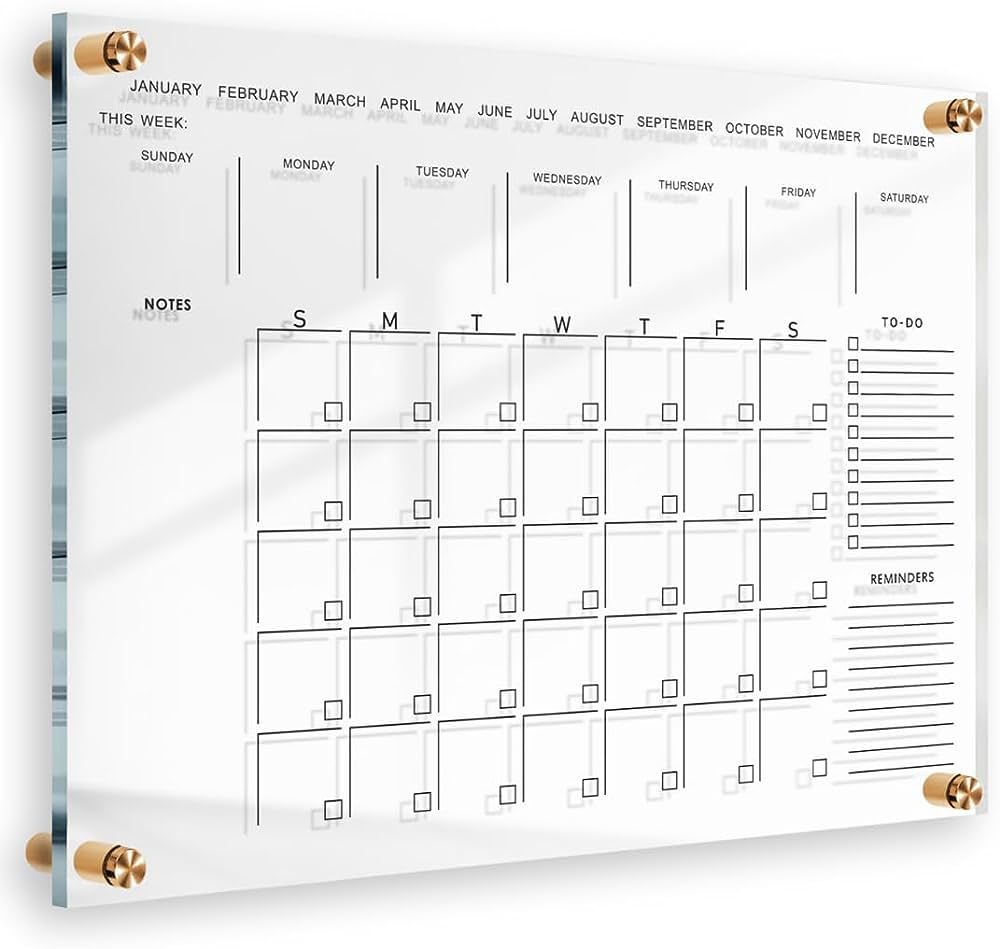 Premium Ultra-Clear Acrylic Wall Calendar Dry Erase | OVERSIZE 28"X20" | Large Glass Calander For... | Amazon (US)