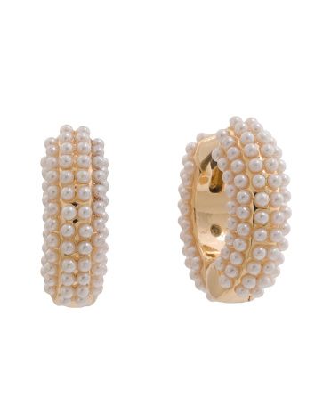 Chunky Pearl Huggie Hoop Earrings | TJ Maxx
