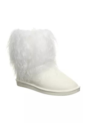 Bearpaw Women's Boo Fur Booties, White, 9M | Belk