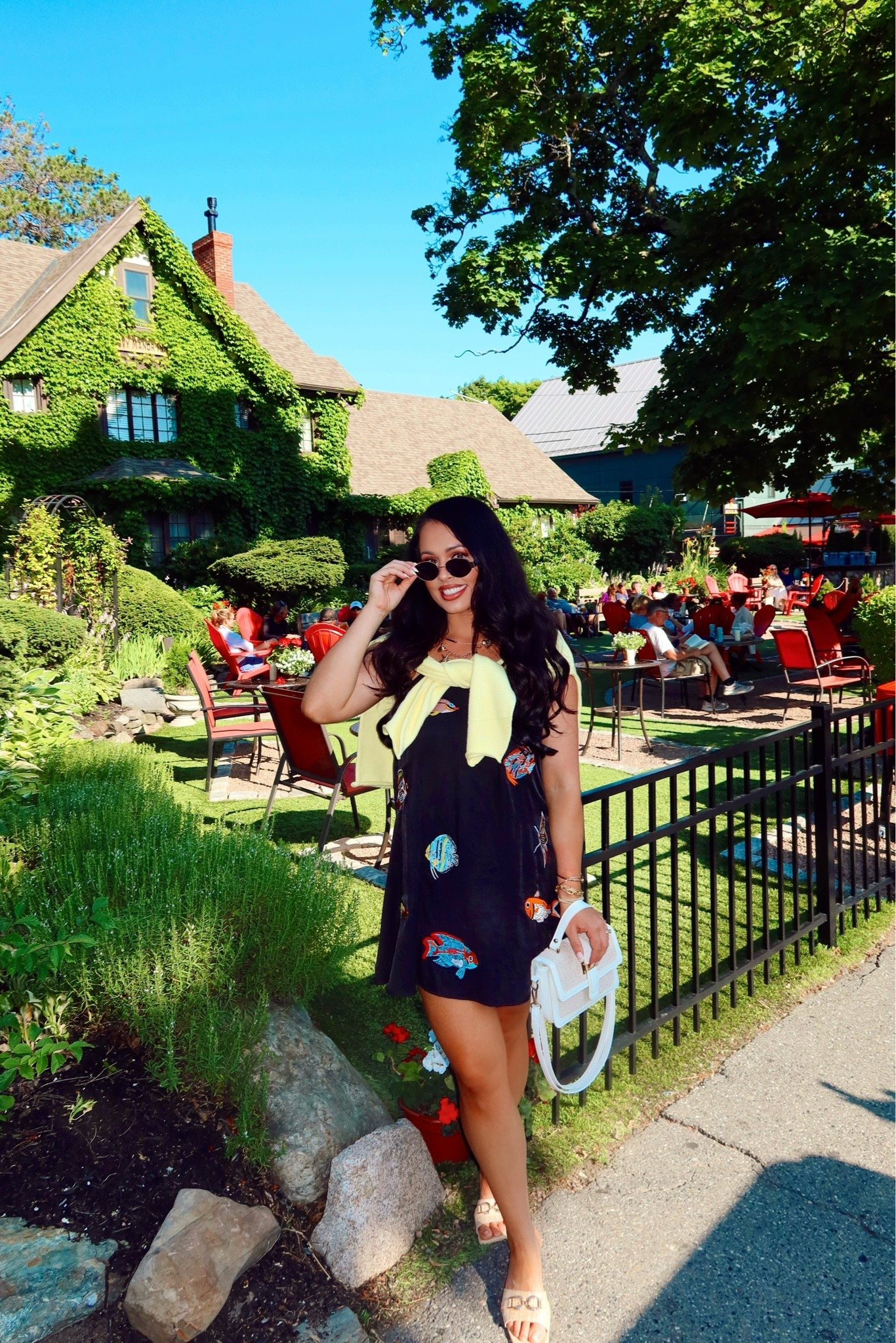 Under $30 Amazon boho mini dish dress (medium), under $40 butter yellow fish sweater, raffia and gold heels (tts), rattan bag — an easy fall transition look

#LTKSaleAlert #LTKootd