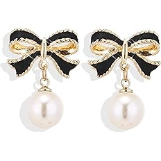 Bow Earrings for Women Trendy Stuff Cute Bow Pearl Drop Dangle Earrings Bowknot Stud Wedding Part... | Amazon (US)