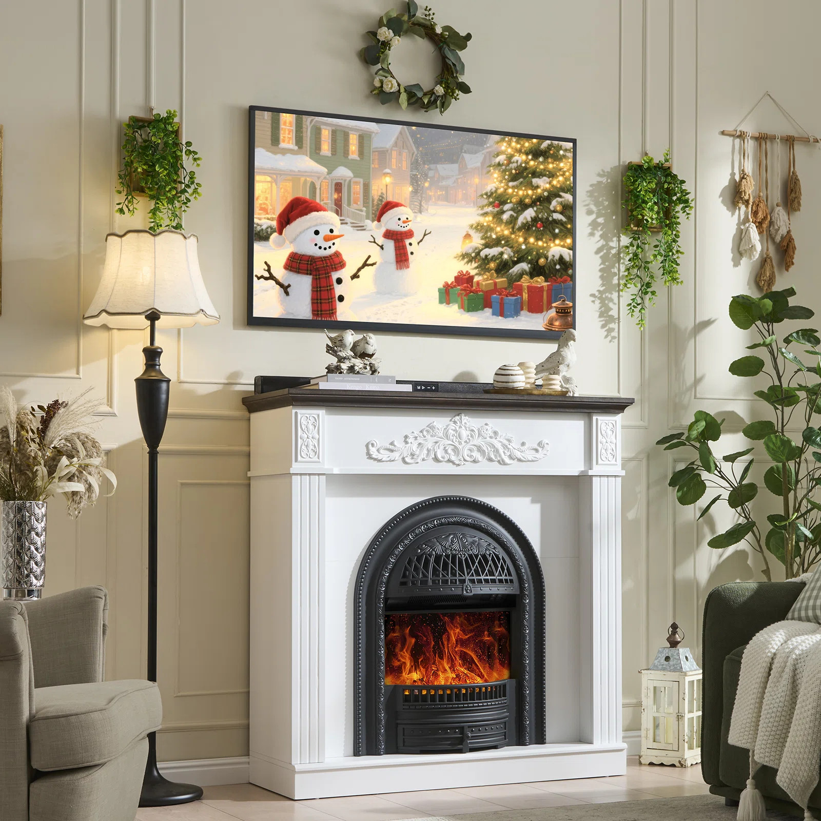 45" Electric Fireplace with Mantel,Farmhouse Fireplace TV Stand with 25" Fireplace Insert Heater | Wayfair North America