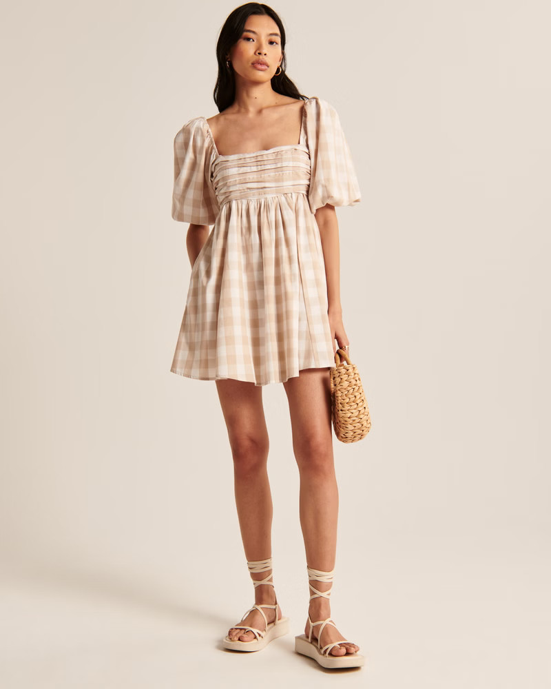 Women's Ruched Bodice Puff Sleeve Mini Dress | Women's The A&F Getaway Shop | Abercrombie.com | Abercrombie & Fitch (US)