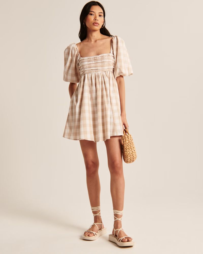 Women's Ruched Bodice Puff Sleeve Mini Dress | Women's New Arrivals | Abercrombie.com | Abercrombie & Fitch (US)