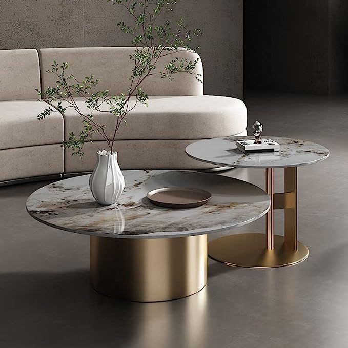 CraftThink Coffee Table, Mid-Century Glam Style Round Nesting Coffee Table Set with Steel Pedesta... | Amazon (US)