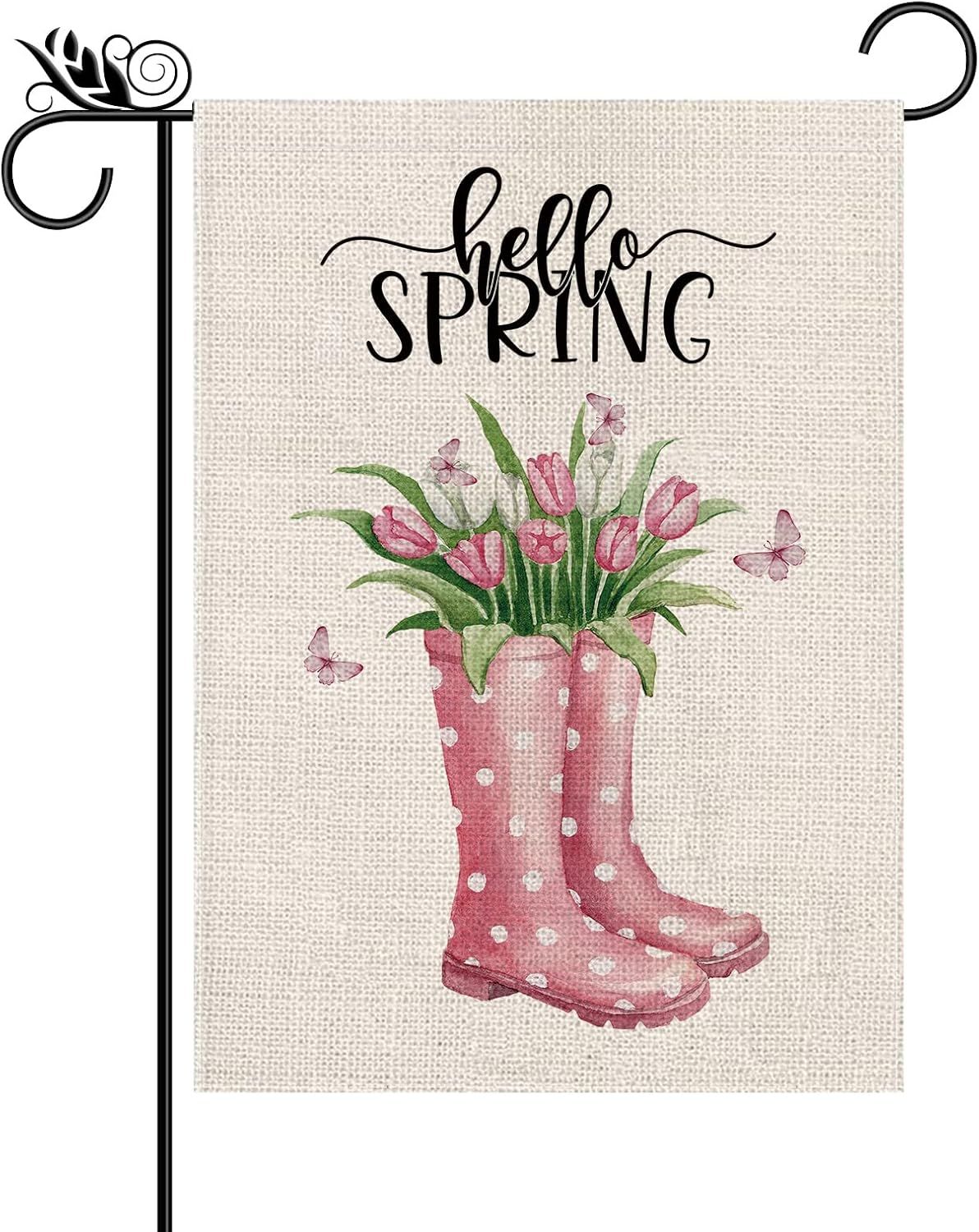 Spring Garden Flag Boots Tulips Hello Spring Vertical Double Sided Seasonal Farmhouse Yard Outdoo... | Amazon (US)