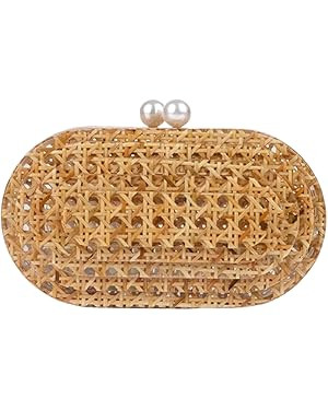 Women Acrylic Rattan Clutch Purse Rattan Woven Evening Bag Wedding Party Purse Summer Beach Wicke... | Amazon (US)