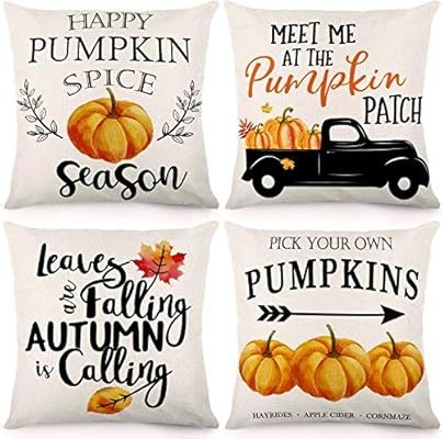 CDWERD Fall Throw Pillow Covers 18x18Inches Pumpkin Truck Leaves Autumn Theme Farmhouse Pillowcas... | Amazon (US)
