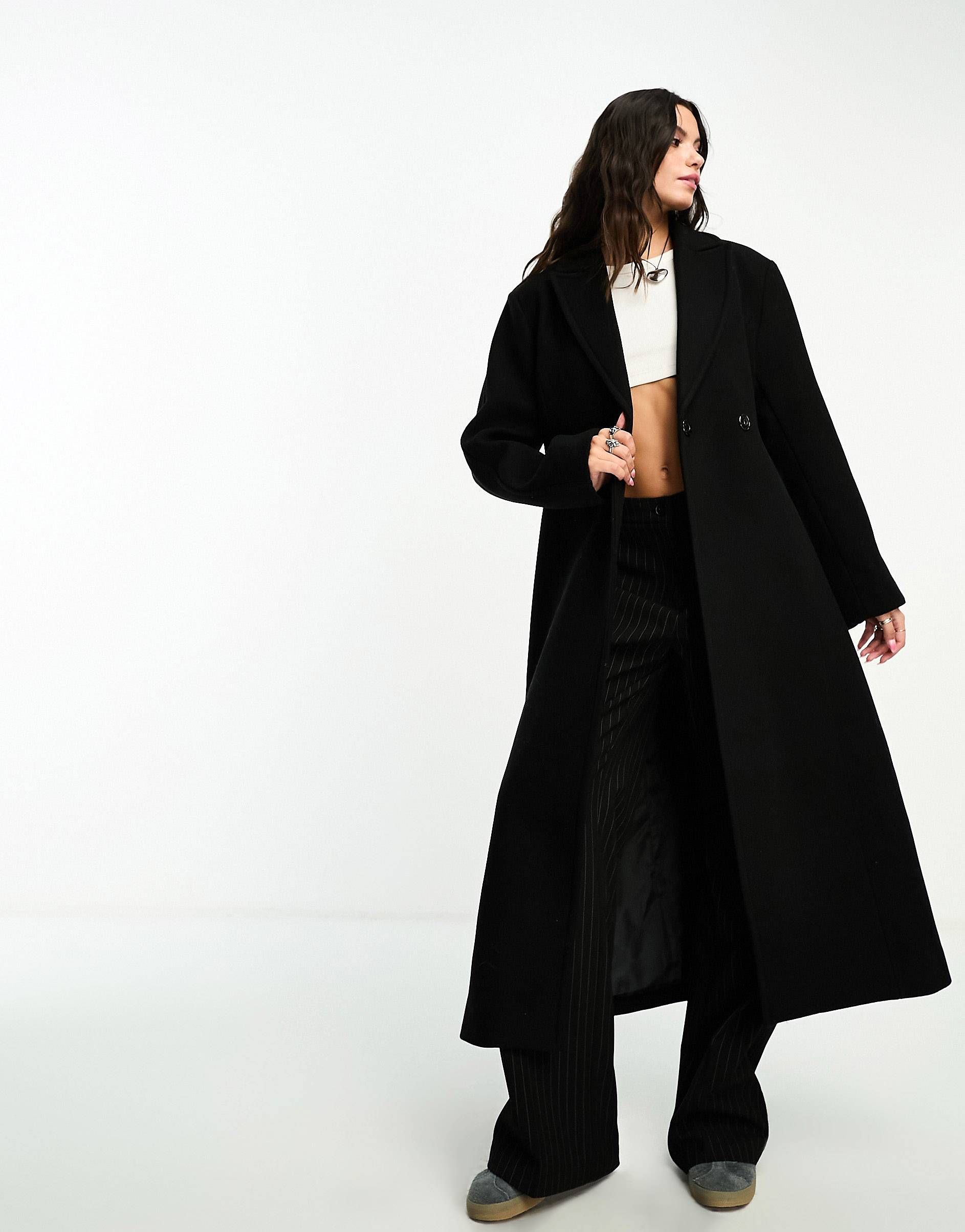 Weekday Delila wool blend sleek structured coat in black | ASOS (Global)