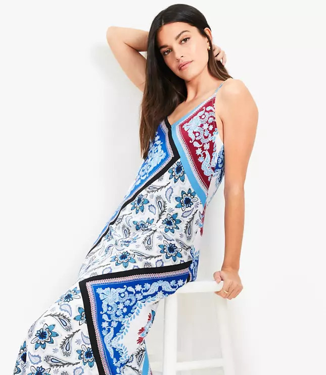 Tiled Strappy Bias Midi Dress | LOFT