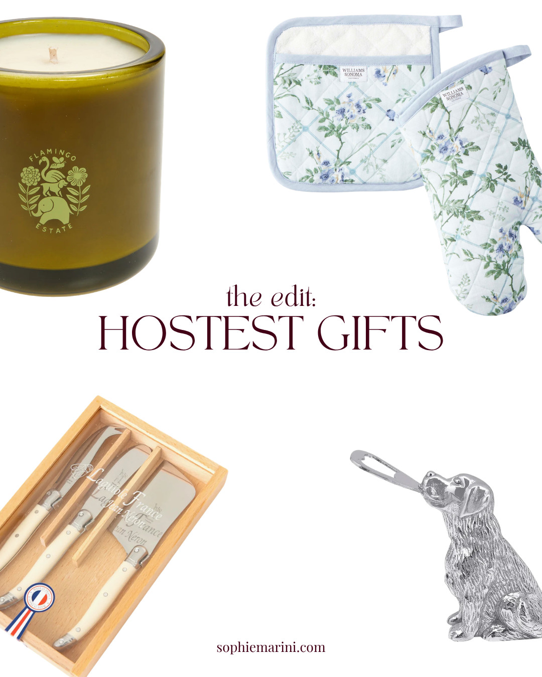 The edit: hostess gifts
[Glass Cloche with Matches, Flamingo Estate Roma Heirloom Tomato Candle, The Martha Way, Hill House x Williams Sonoma Oven Mitt & Potholder Set, embroidered cocktail napkins, Dog Bottle Opener, Ivory Climbing Vines Hand Painted Taper Candles, Laguiole Cheese Utensils, Multi Bottle Canvas Wine Tote, monogrammed gifts, Chappywrap Blockprint Blanket]  

 #LTKSeasonal #LTKHome