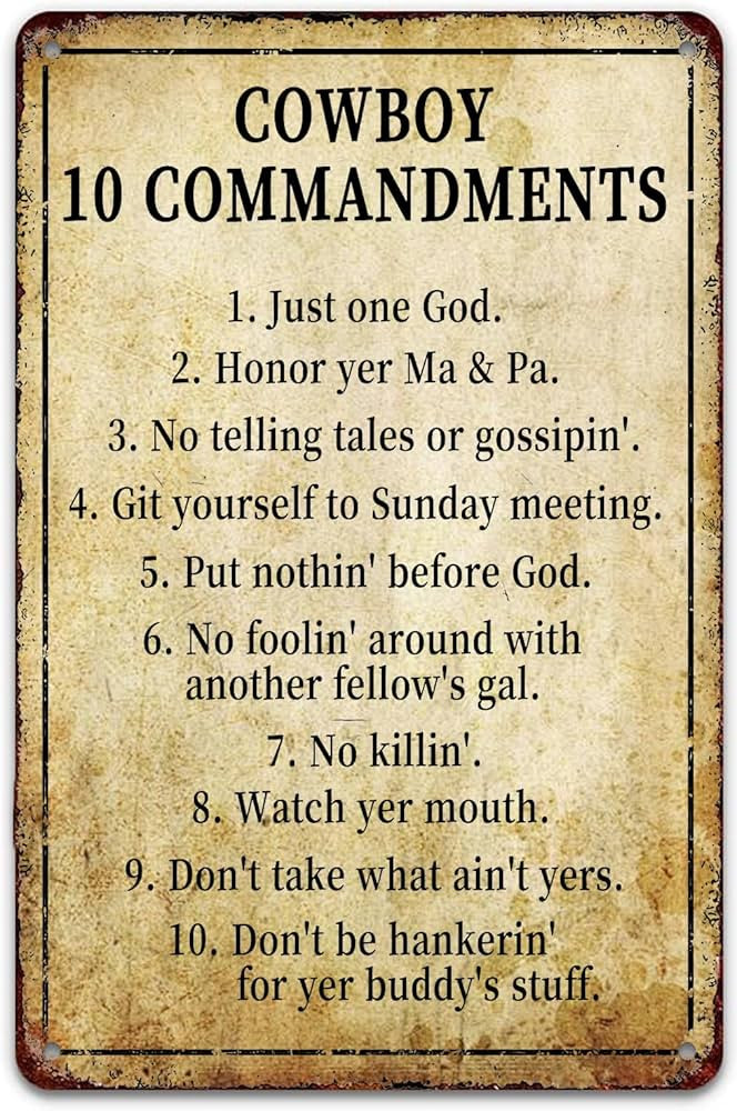 Cowboy 10 Commandments Metal Tin Sign Vintage Rustic Western Wall Decor for Farm Garden Home Bar ... | Amazon (US)