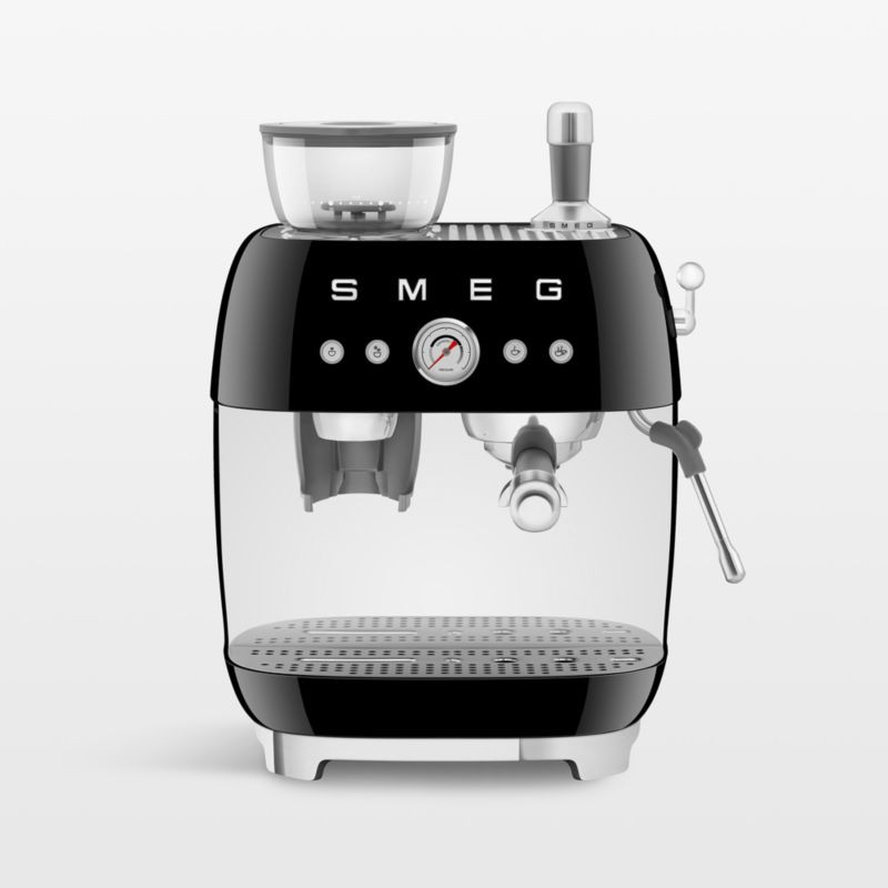 SMEG Black Semi-Automatic Coffee and Espresso Machine with Milk Frother | Crate & Barrel | Crate & Barrel